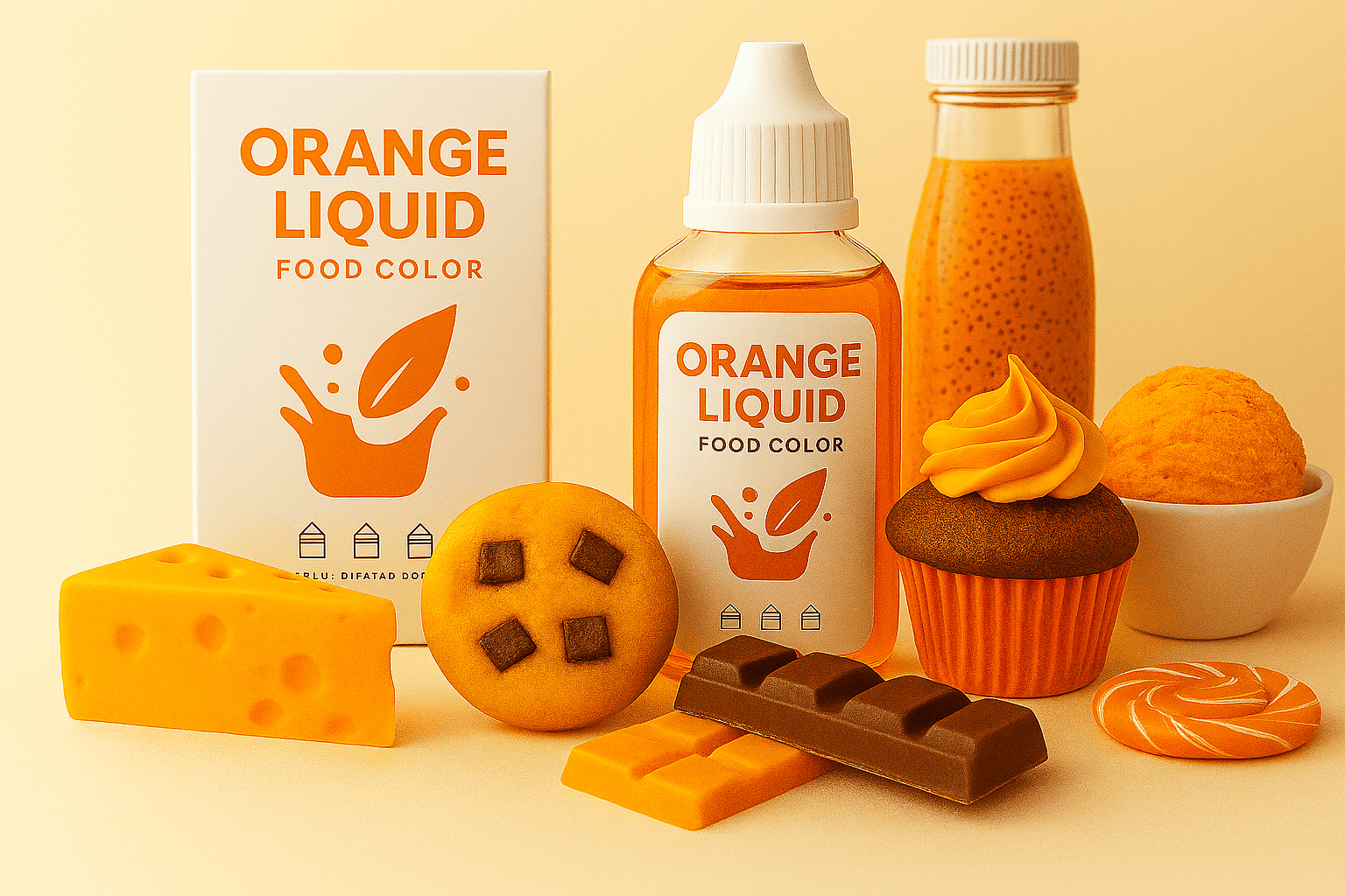 Natural orange food color powder in a glass jar with annatto seeds — clean-label, plant-based coloring for food and beverage applications.