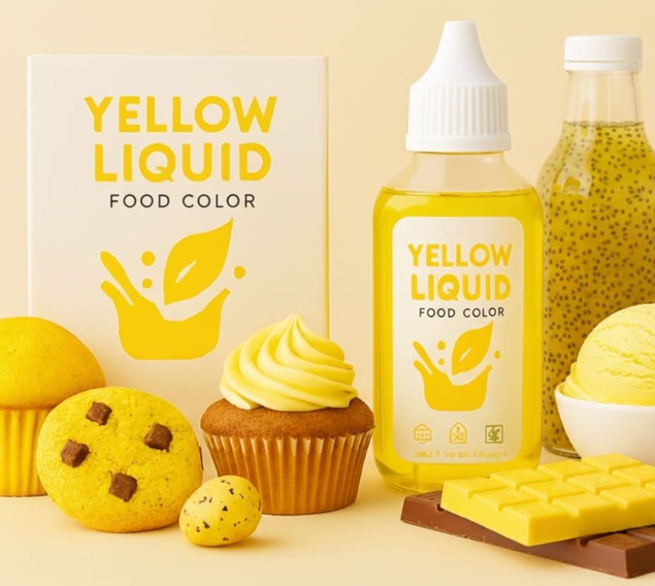 yellow food coloring by zeva food shown with decorated yellow desserts and bakery items