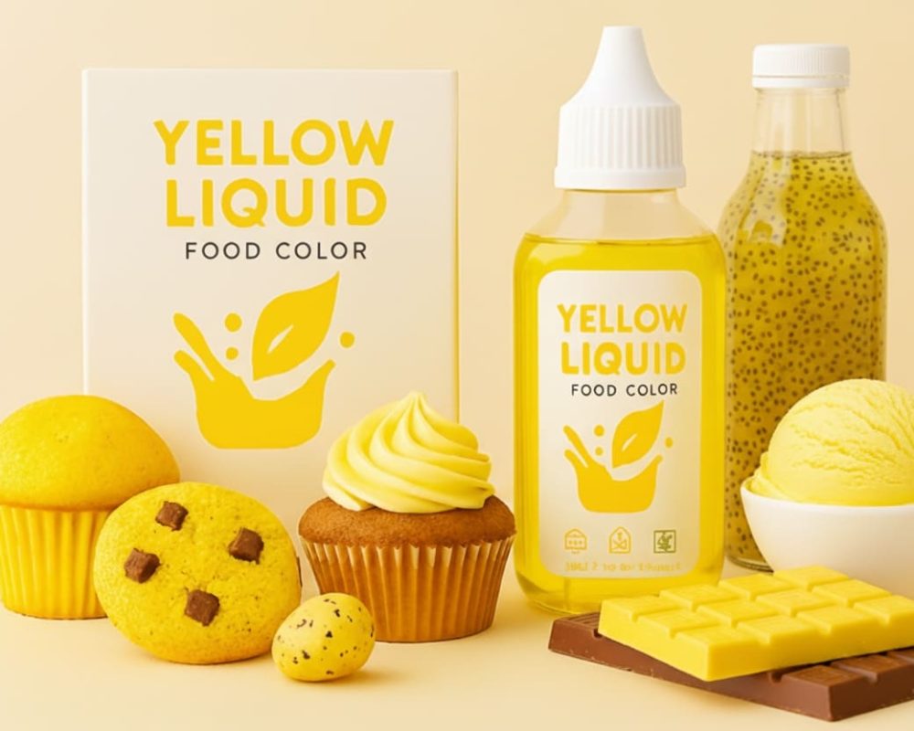 yellow food coloring by zeva food shown with decorated yellow desserts and bakery items